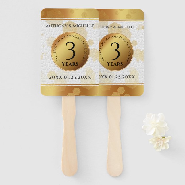 Elegant 3rd Leather Wedding Anniversary Hand Fan (Front and Back)