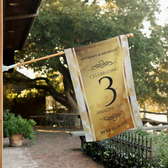 Elegant 3rd Leather Wedding Anniversary House Flag (In SItu)