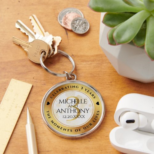 Elegant 3rd Leather Wedding Anniversary Keychain