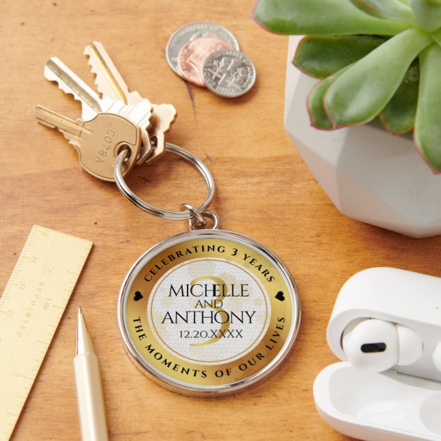 Elegant 3rd Leather Wedding Anniversary Keychain (Desk)