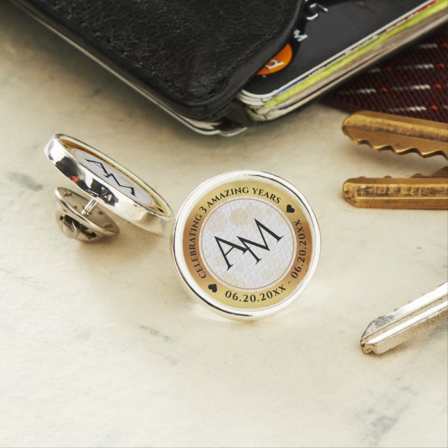Elegant 3rd Leather Wedding Anniversary Lapel Pin (In Situ)