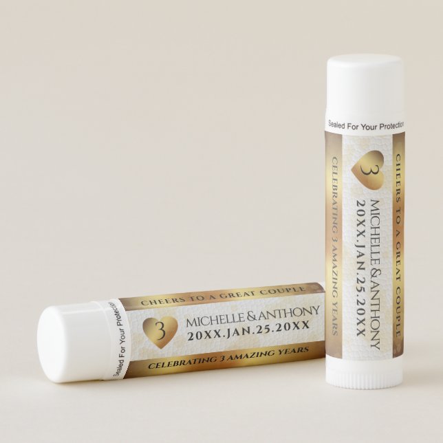 Elegant 3rd Leather Wedding Anniversary Lip Balm (Front)