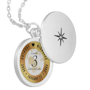 Elegant 3rd Leather Wedding Anniversary Locket Necklace