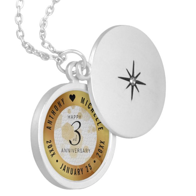 Elegant 3rd Leather Wedding Anniversary Locket Necklace (Front Left)