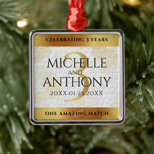 Elegant 3rd Leather Wedding Anniversary Metal Ornament