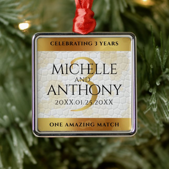 Elegant 3rd Leather Wedding Anniversary Metal Ornament (Tree)