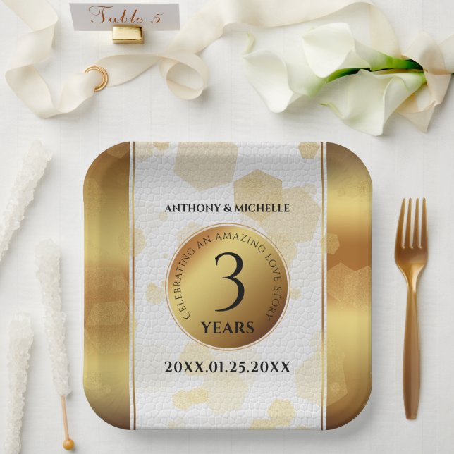 Elegant 3rd Leather Wedding Anniversary Paper Plates (Wedding)