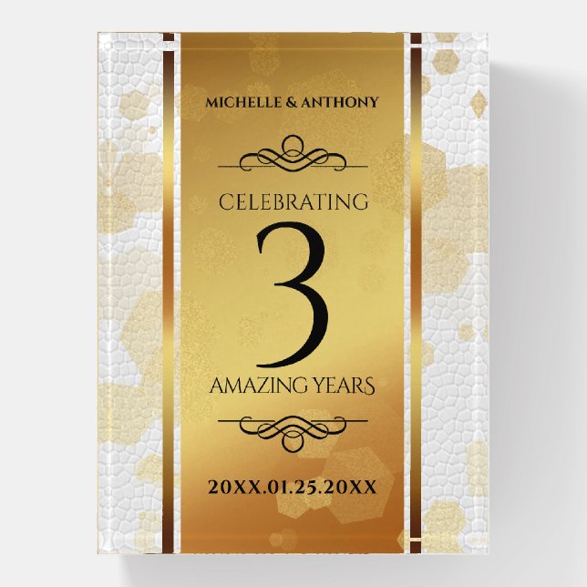 Elegant 3rd Leather Wedding Anniversary Paperweight (Vertical)