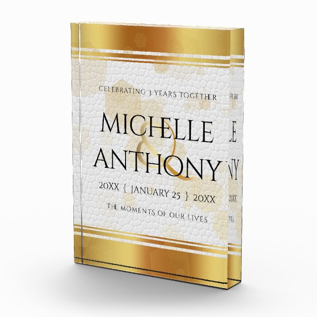 Elegant 3rd Leather Wedding Anniversary Photo Block (Right)