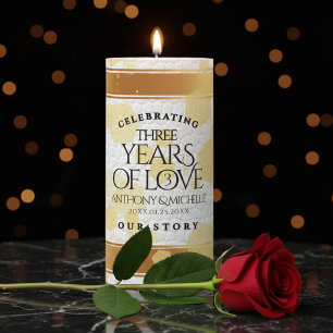 Elegant 3rd Leather Wedding Anniversary Pillar Candle