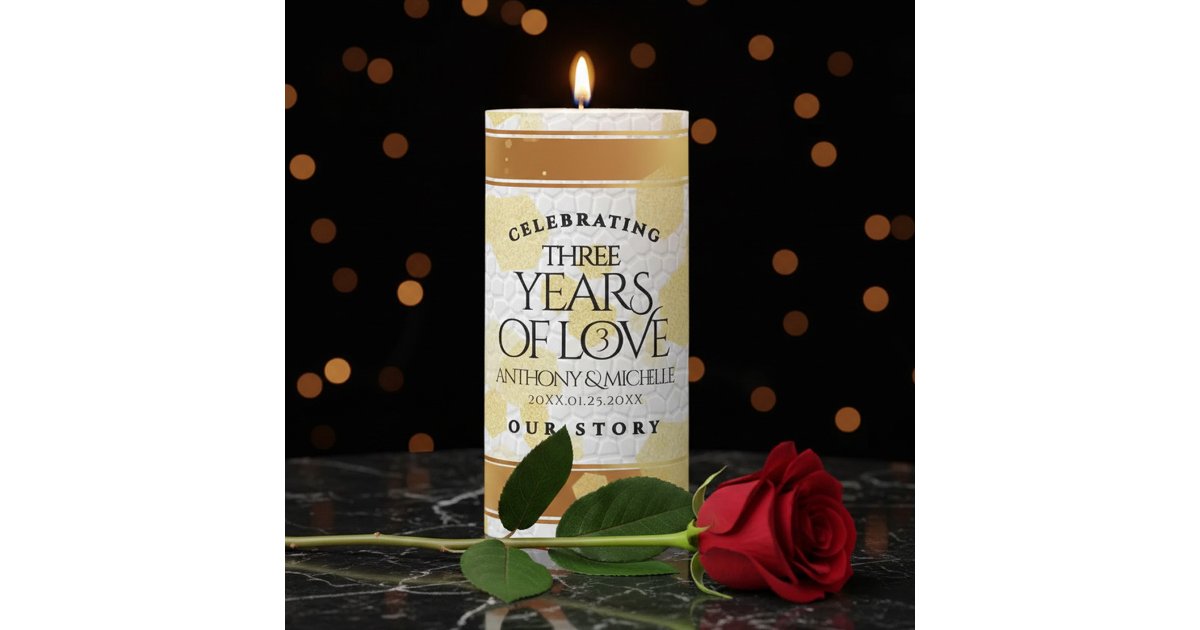 Elegant 3rd Leather Wedding Anniversary Pillar Candle | Zazzle