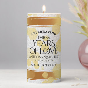 Elegant 3rd Leather Wedding Anniversary Pillar Candle