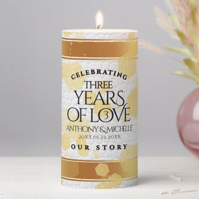 Elegant 3rd Leather Wedding Anniversary Pillar Candle (In Situ)