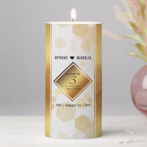 Elegant 3rd Leather Wedding Anniversary Pillar Candle