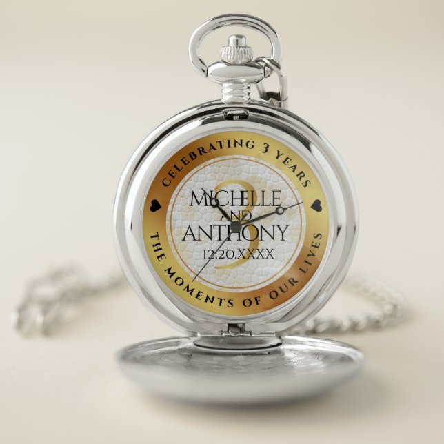 Elegant 3rd Leather Wedding Anniversary Pocket Watch (Inside)