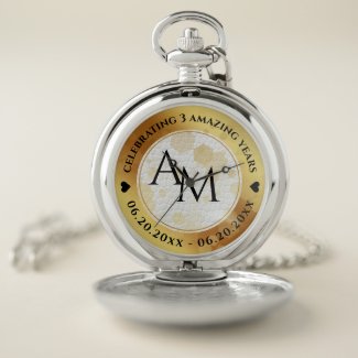 Elegant 3rd Leather Wedding Anniversary Pocket Watch