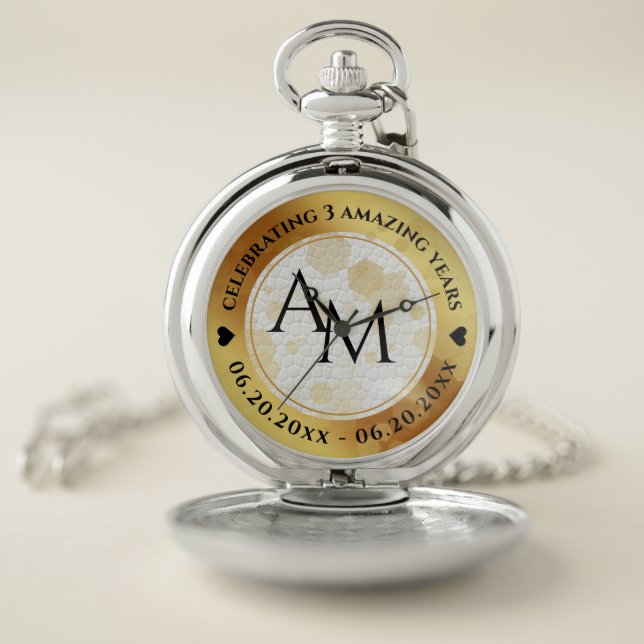 Elegant 3rd Leather Wedding Anniversary Pocket Watch (Inside)