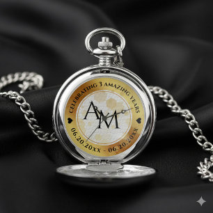 Elegant 3rd Leather Wedding Anniversary Pocket Watch