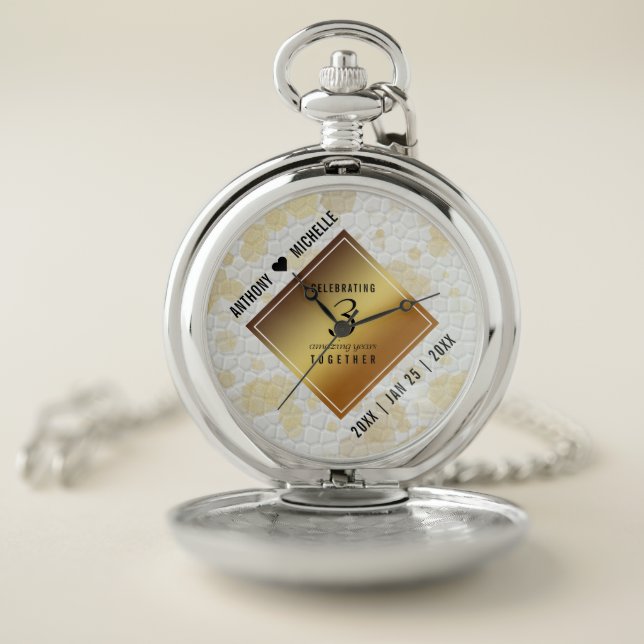 Elegant 3rd Leather Wedding Anniversary Pocket Watch (Inside)