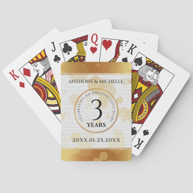 Elegant 3rd Leather Wedding Anniversary Poker Cards (Back)