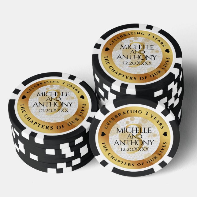 Elegant 3rd Leather Wedding Anniversary Poker Chips (Stack)
