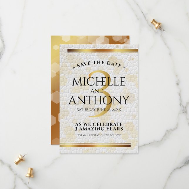 Elegant 3rd Leather Wedding Anniversary Save The Date (Front/Back In Situ)