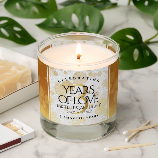 Elegant 3rd Leather Wedding Anniversary Scented Candle (Lit)