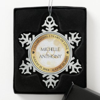 Elegant 3rd Leather Wedding Anniversary Pewter Snowflake Ornament