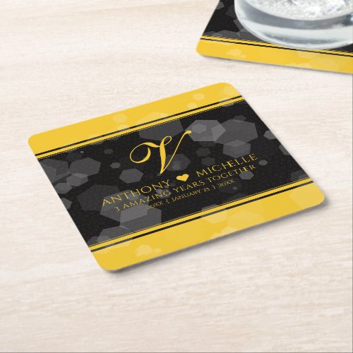 Elegant 3rd Leather Wedding Anniversary Square Paper Coaster