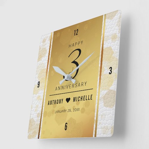 Elegant 3rd Leather Wedding Anniversary Square Wall Clock