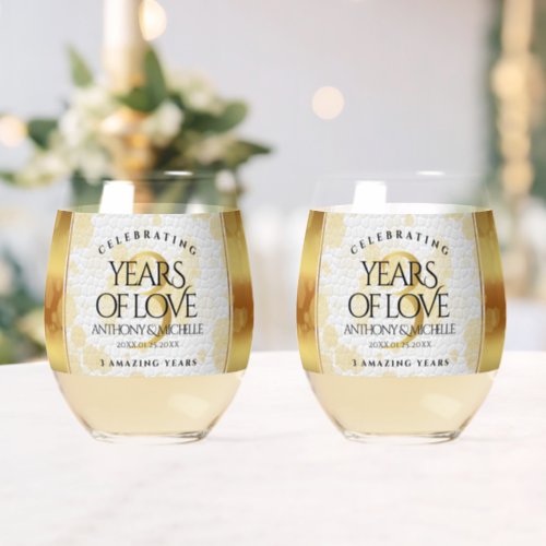 Elegant 3rd Leather Wedding Anniversary Stemless Wine Glass