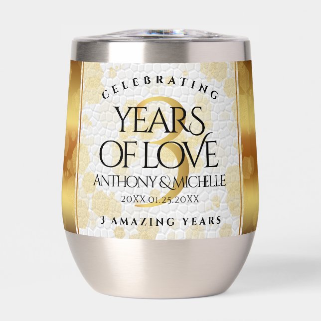 Elegant 3rd Leather Wedding Anniversary Thermal Wine Tumbler (Front)