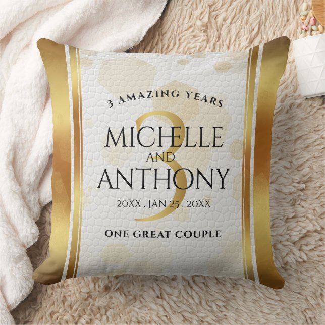 Elegant 3rd Leather Wedding Anniversary Throw Pillow (Blanket)