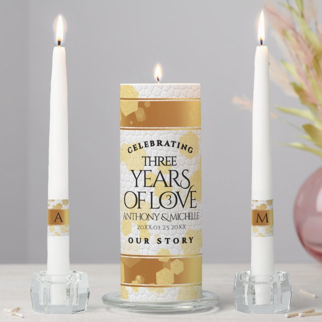 Elegant 3rd Leather Wedding Anniversary Unity Candle Set (In Situ)