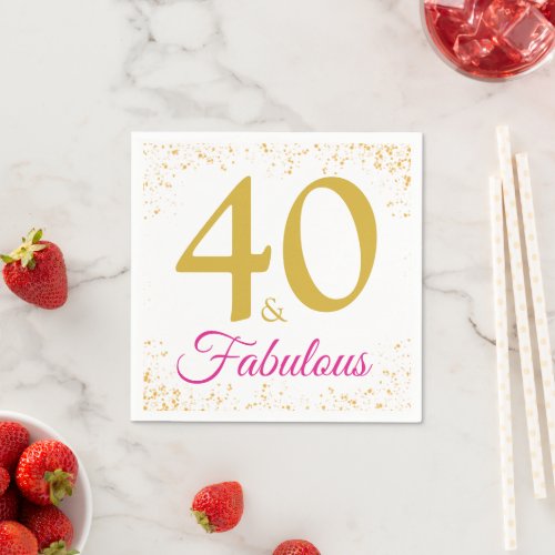 Elegant 40 and Fabulous birthday Pink Gold glitter Napkins