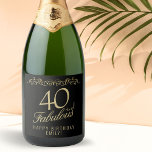 Elegant 40 and Fabulous Ornament 40th Birthday Sparkling Wine Label<br><div class="desc">Elegant 40 and Fabulous Ornament 40th Birthday Sparkling Wine Label. 40 and fabulous text in trendy golden script and an elegant ornament on black background. Personalize it with your name and your age,  and make personalized elegant wine labels for a birthday party.</div>