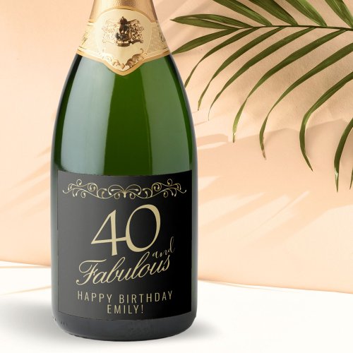 Elegant 40 and Fabulous Ornament 40th Birthday Sparkling Wine Label
