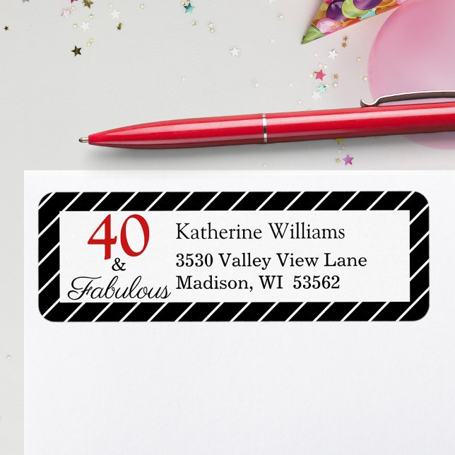 Elegant 40 & Fabulous 40th Birthday Black & White Label (Elegant 40 & Fabulous 40th Birthday Black & White Return Address Label)