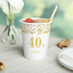 Elegant 40 & Fabulous Birthday on White Paper Cups