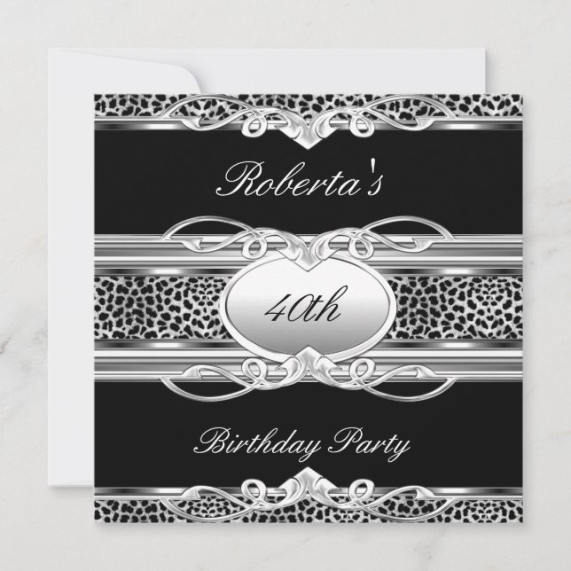 Elegant 40th 50th Birthday Party Leopard Black Invitation (Front)