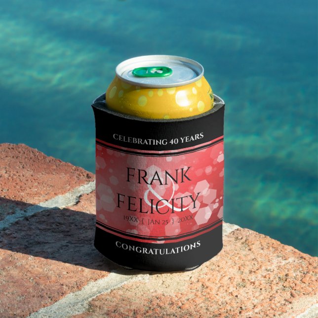 Elegant 40th 80th Ruby Wedding Anniversary Can Cooler (In Situ Pool)