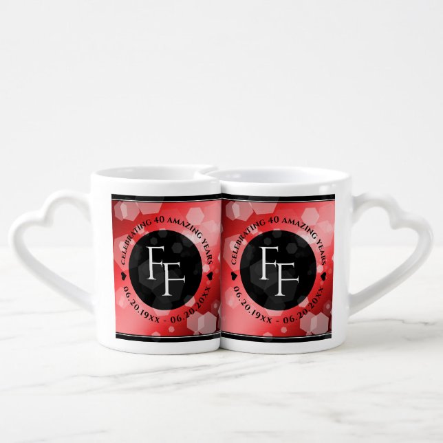 Elegant 40th 80th Ruby Wedding Anniversary Coffee Mug Set (Back Nesting)