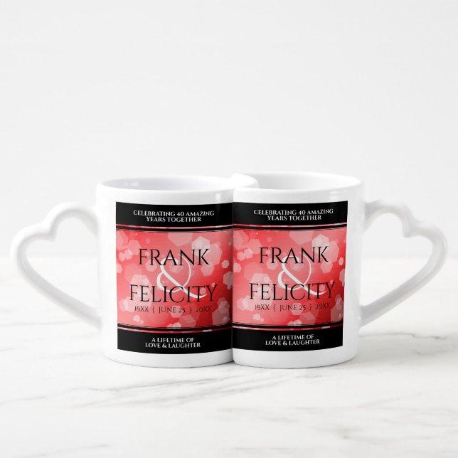 Elegant 40th 80th Ruby Wedding Anniversary Coffee Mug Set (Front Nesting)