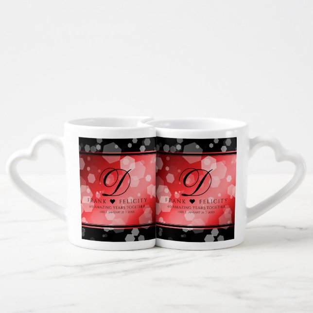 Elegant 40th 80th Ruby Wedding Anniversary Coffee Mug Set (Back Nesting)