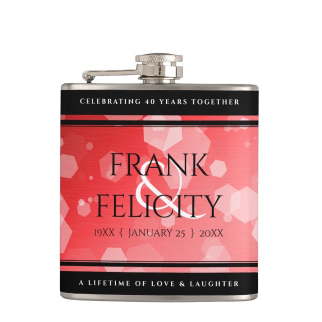 Elegant 40th 80th Ruby Wedding Anniversary Flask (Front)