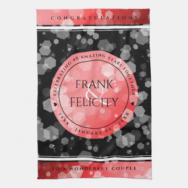 Elegant 40th 80th Ruby Wedding Anniversary Kitchen Towel (Vertical)