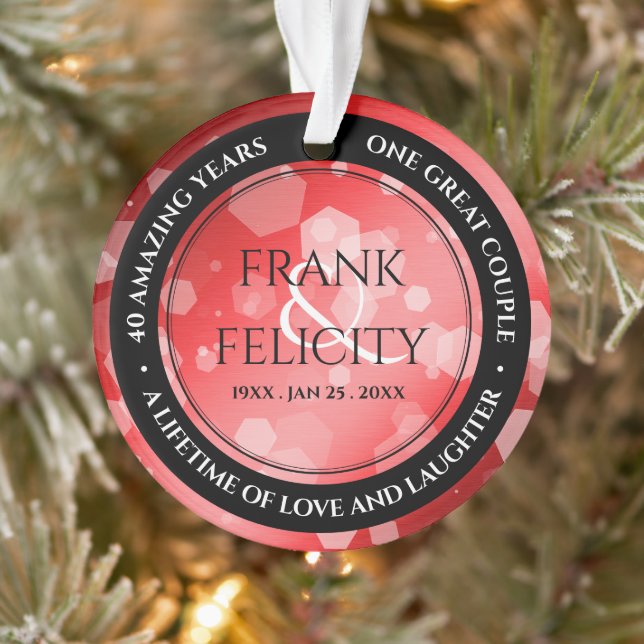 Elegant 40th 80th Ruby Wedding Anniversary Ornament (Tree)