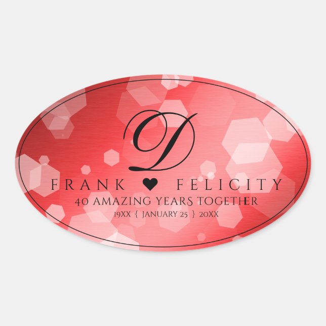 Elegant 40th 80th Ruby Wedding Anniversary Oval Sticker (Front)