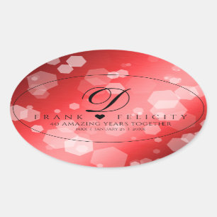 Elegant 40th 80th Ruby Wedding Anniversary Oval Sticker