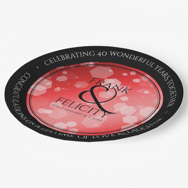 Elegant 40th 80th Ruby Wedding Anniversary Paper Plates (Angled)